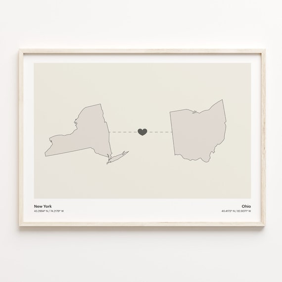 New York To Ohio Print Ohioan Gift Minimalistic State Connection Map Poster Travel Wall Art Adventure Awaits C211386