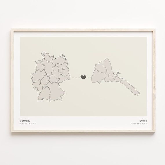 Germany To Eritrea Minimalist Country Heart Connection Map Poster