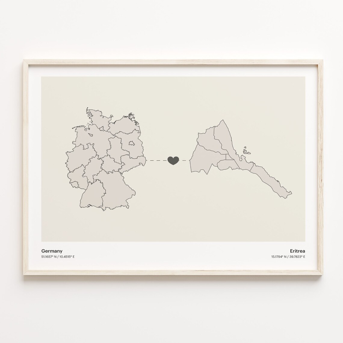 Germany To Eritrea Minimalist Country Heart Connection Map Poster