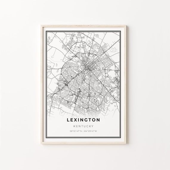 Lexington City Map Art Poster, Modern Black and White