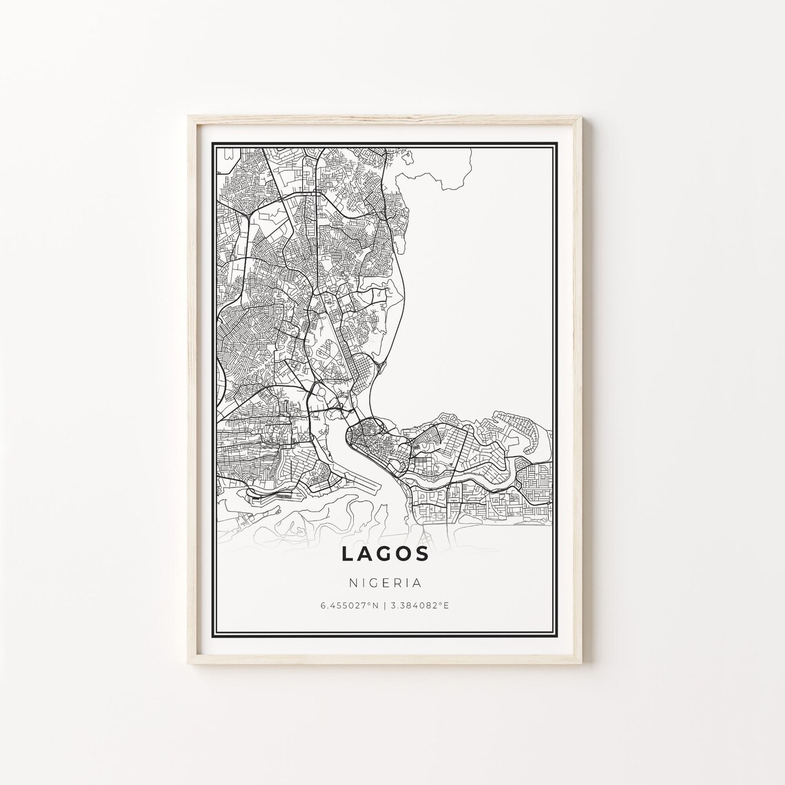 Lagos Nigeria Minimalist Black And White City Map Art Poster