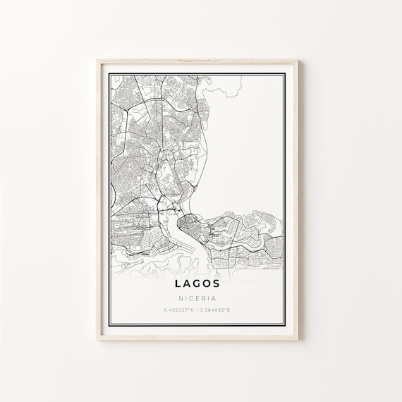 Lagos Nigeria Minimalist Black And White City Map Art Poster