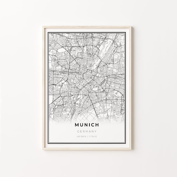 Munich Germany Black White Minimalist City Street Map Art Poster
