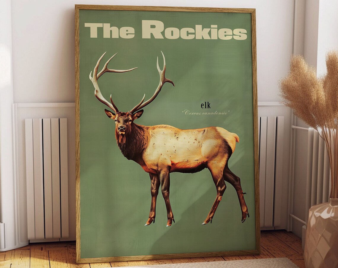 Vintage Elk Travel Poster, Retro Rocky Mountains