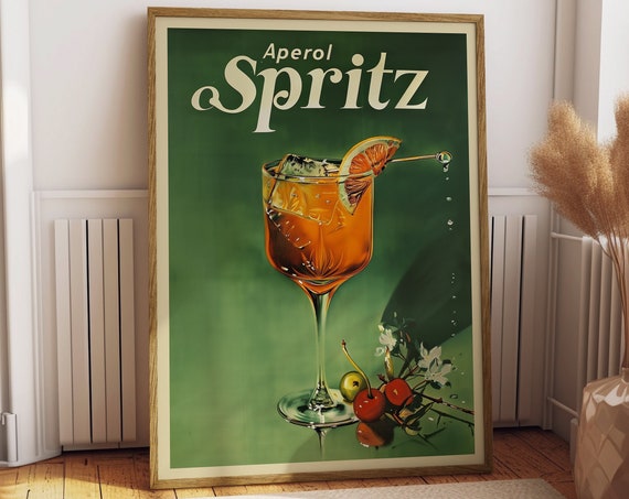 Vintage Aperol Spritz Cocktail Poster, Bar Decor