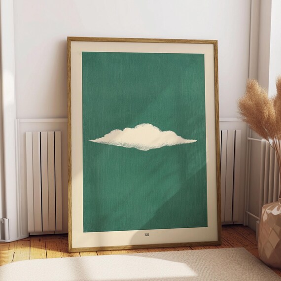 Vintage White Cloud Poster Abstract Japanese Minimalist Wall Art Print Edo Period Woodblock Illustration Wall Art Moody Bedroom Decor