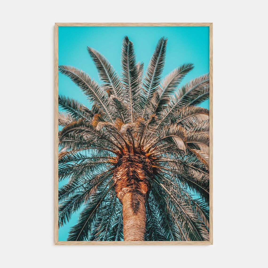Palm Tree Crown Against Bright Blue Sky Tropical Photo Poster
