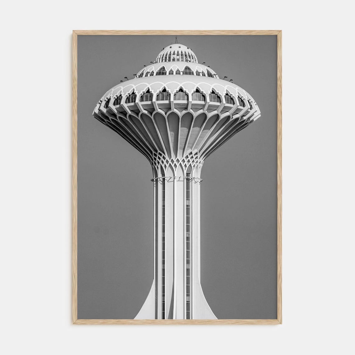 Futuristic Mushroom Water Tower Black and White Architecture Poster