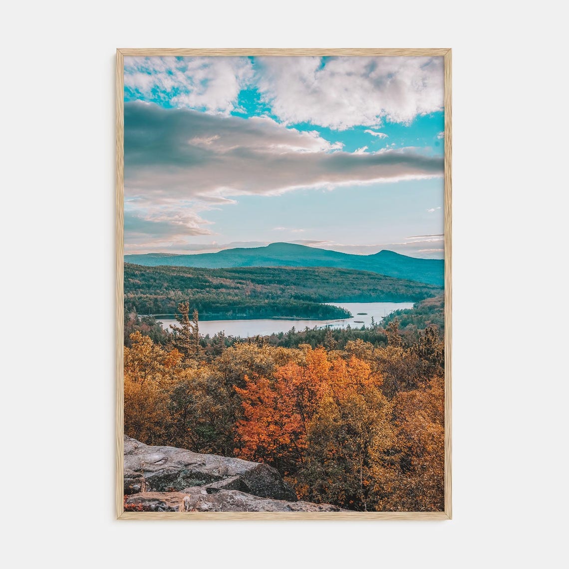 Autumn Mountain Lake Vista with Vivid Orange Fall Foliage Poster
