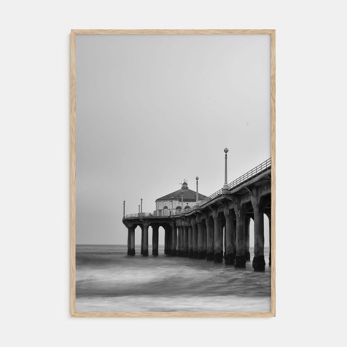 Black and White Manhattan Beach Pier in Long Exposure Poster