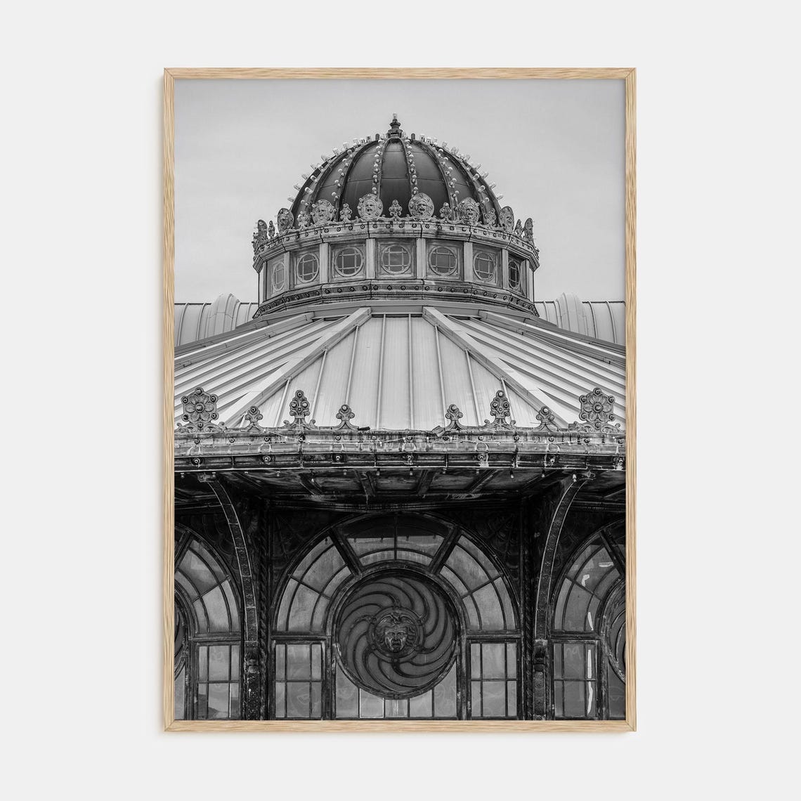 Ornate Carousel Hall Domed Roof Black and White Architecture Poster