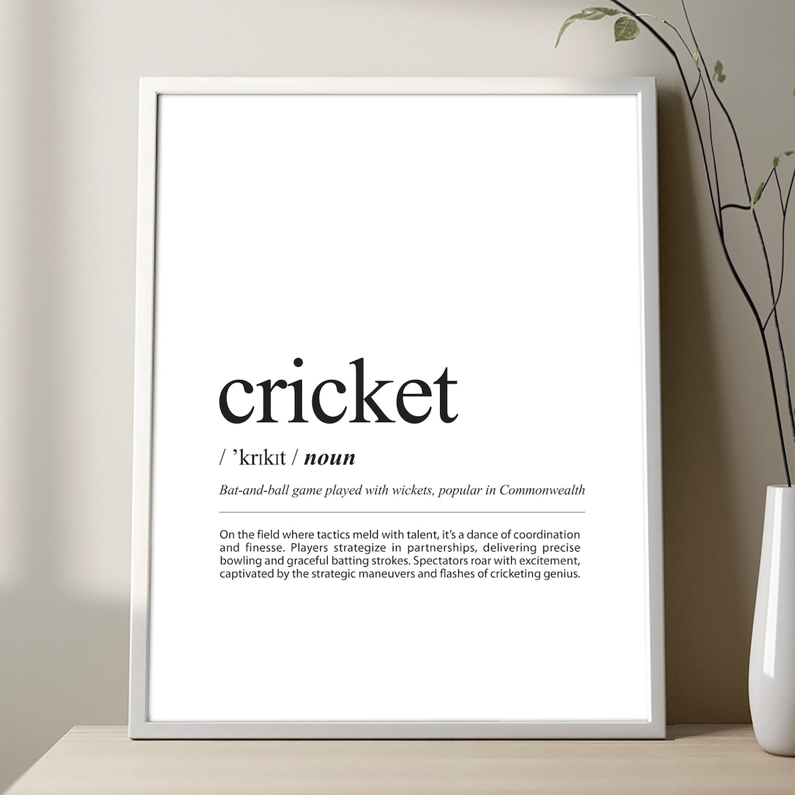 Cricket Definition Minimalist Dictionary Style Sports Fan Gift Poster