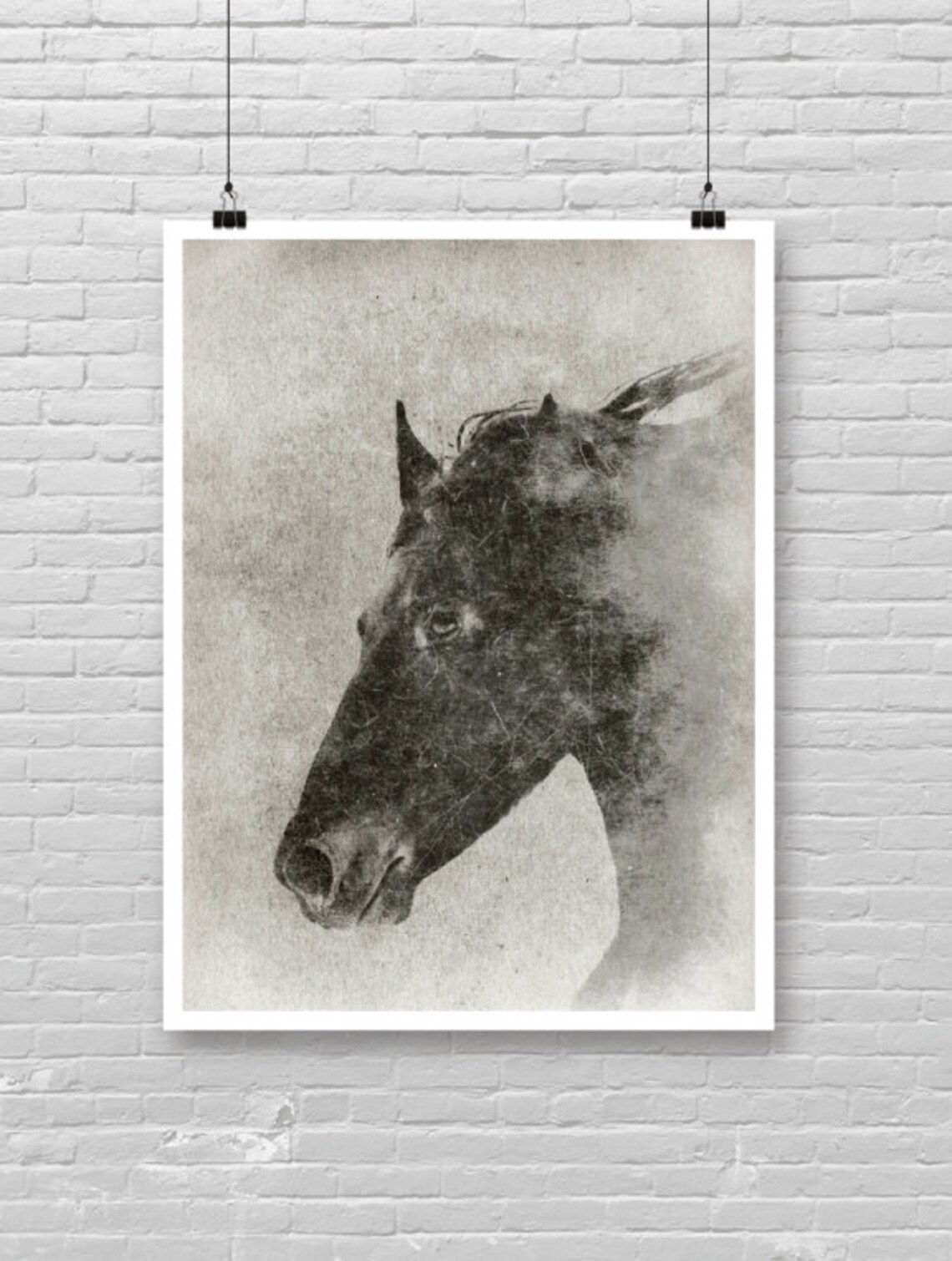 Vintage Horse Portrait Sepia Charcoal Rustic Equine Animal Poster