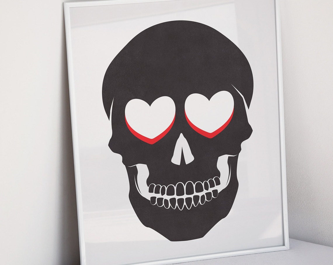 Black Skull Heart Eyes Minimal Goth Love Bold Halloween Poster