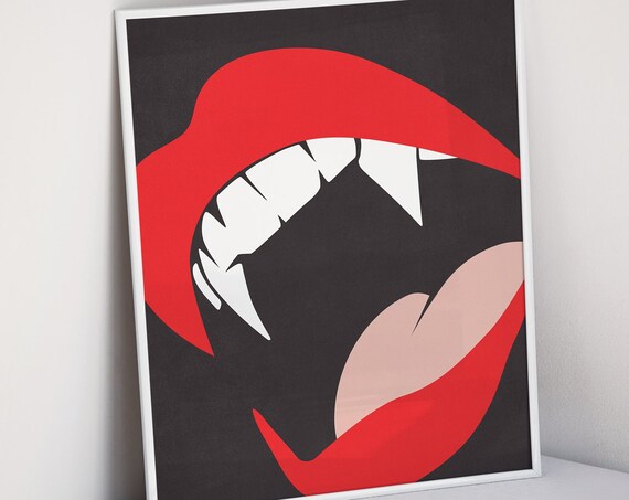 Vampire Red Lips Fangs Bite Bold Gothic Halloween Pop Art Poster