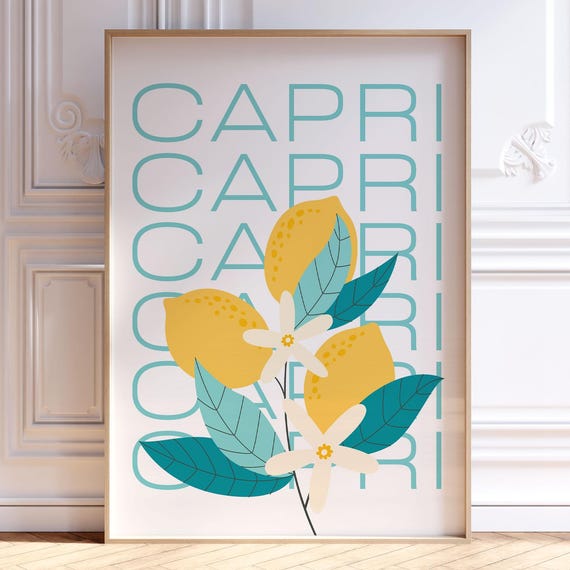 Capri Italy Travel Poster Retro Print Trendy Wall Art College Dorm Room Decor Apartment Italian Summer Citrus