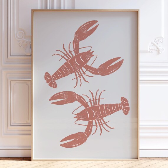 Lobster Wall Art Print Coastal Decor Beachy Poster Minimalist Fisherman