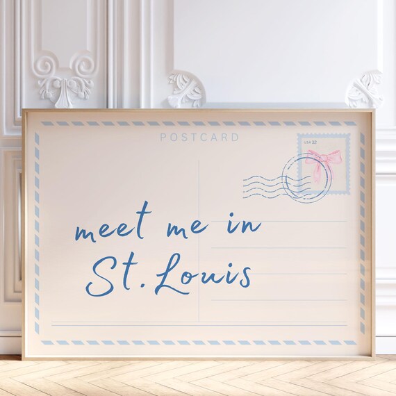 Meet Me In St. Louis Vintage Postcard Script Blue Travel Poster
