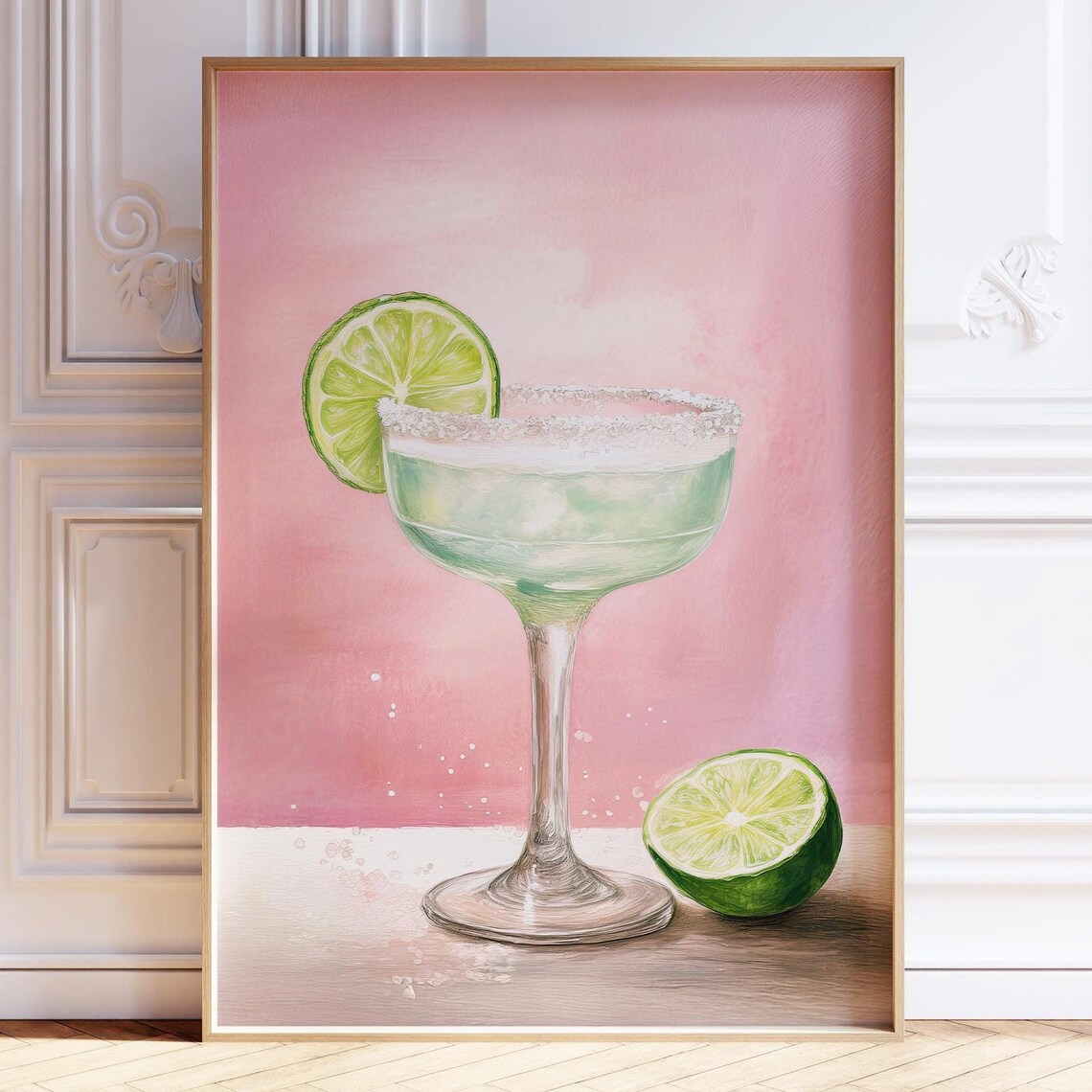 Margarita Cocktail Lime Coupe Glass Pink Watercolor Art Poster