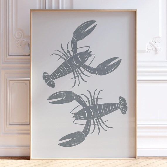 A Pair Of Gray Lobsters Minimalist Coastal Beach House Poster
