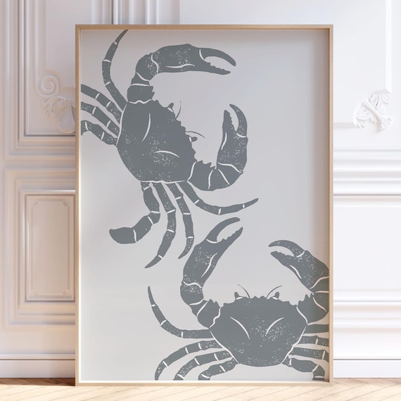 A Pair Of Gray Crabs Minimalist Coastal Beach House Ocean Poster