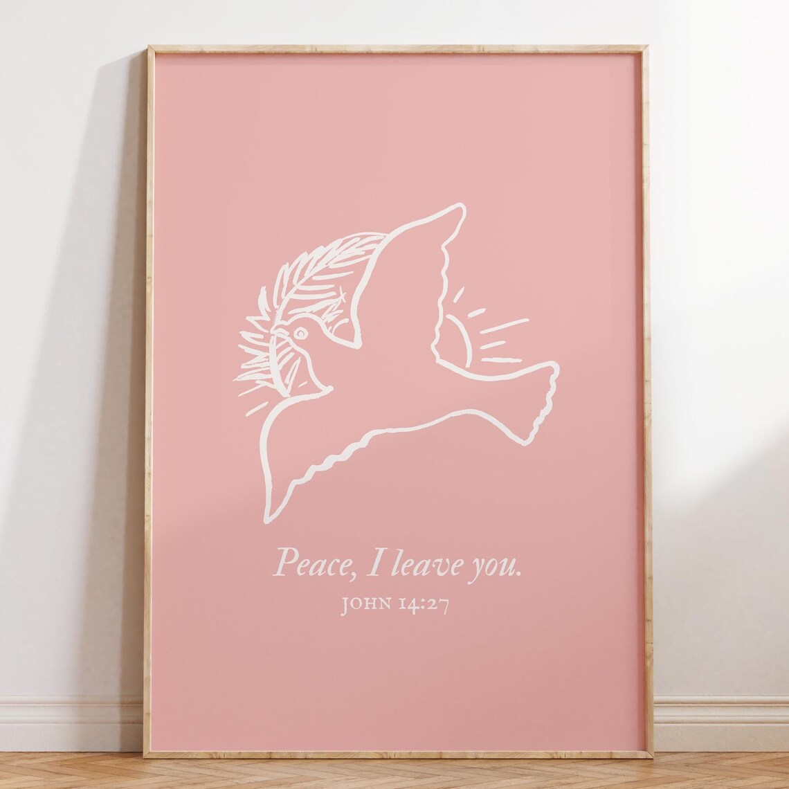 Peace I Leave You John 1427 White Dove Pink Minimalist Faith Poster