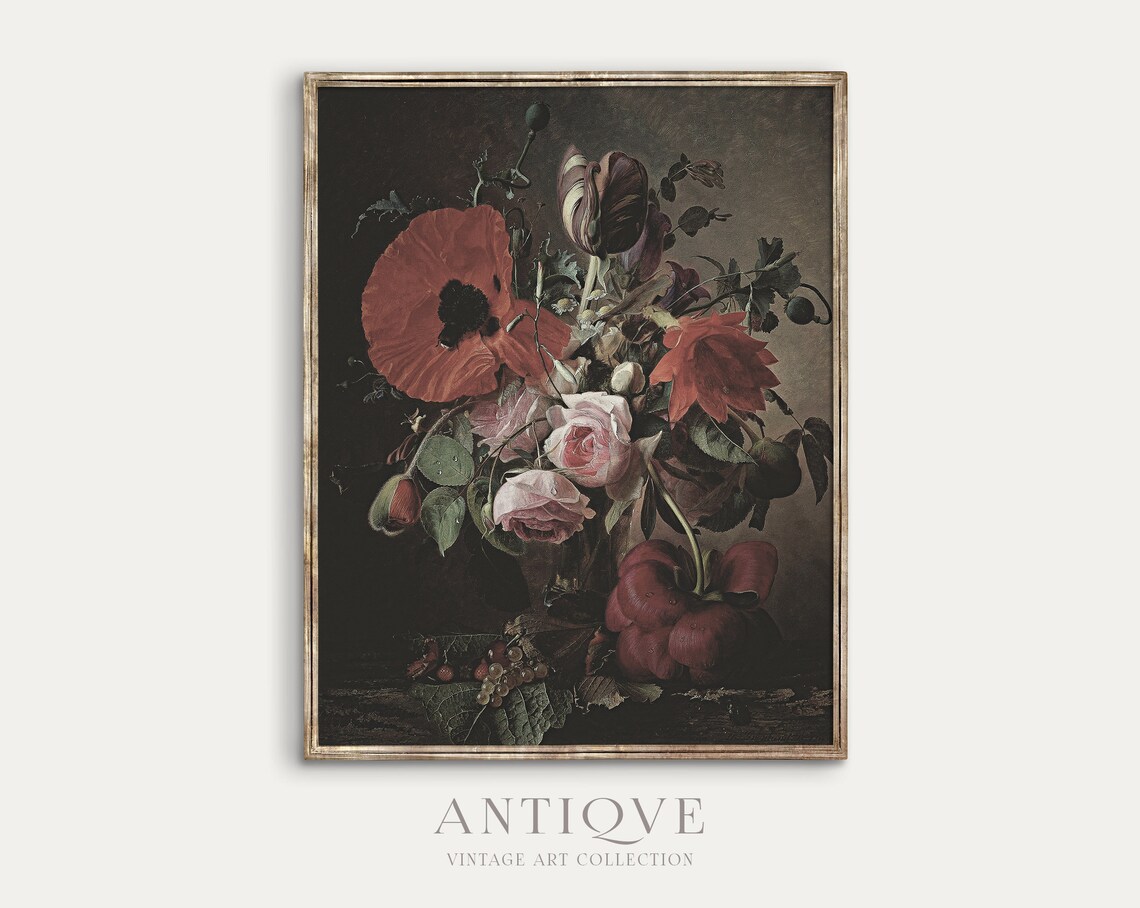 Moody Floral Painting, Dark Academia Art Print