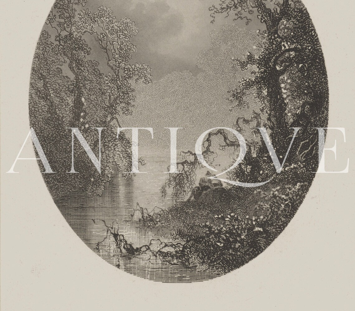 Vintage Black And White Oval Trees On Water Art Print - Image 2