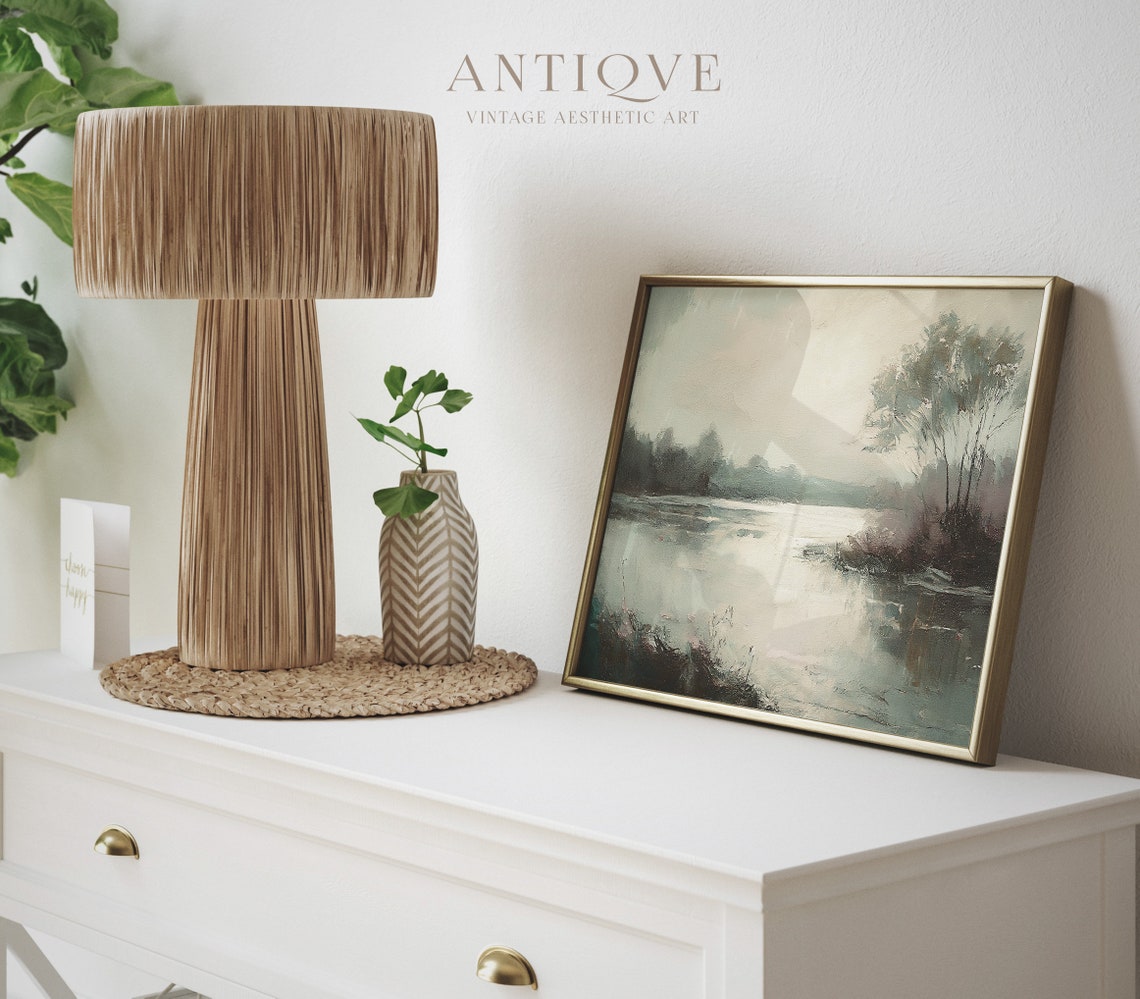 Misty Morning Lake Impressionist Landscape Vintage Style Poster - Image 3