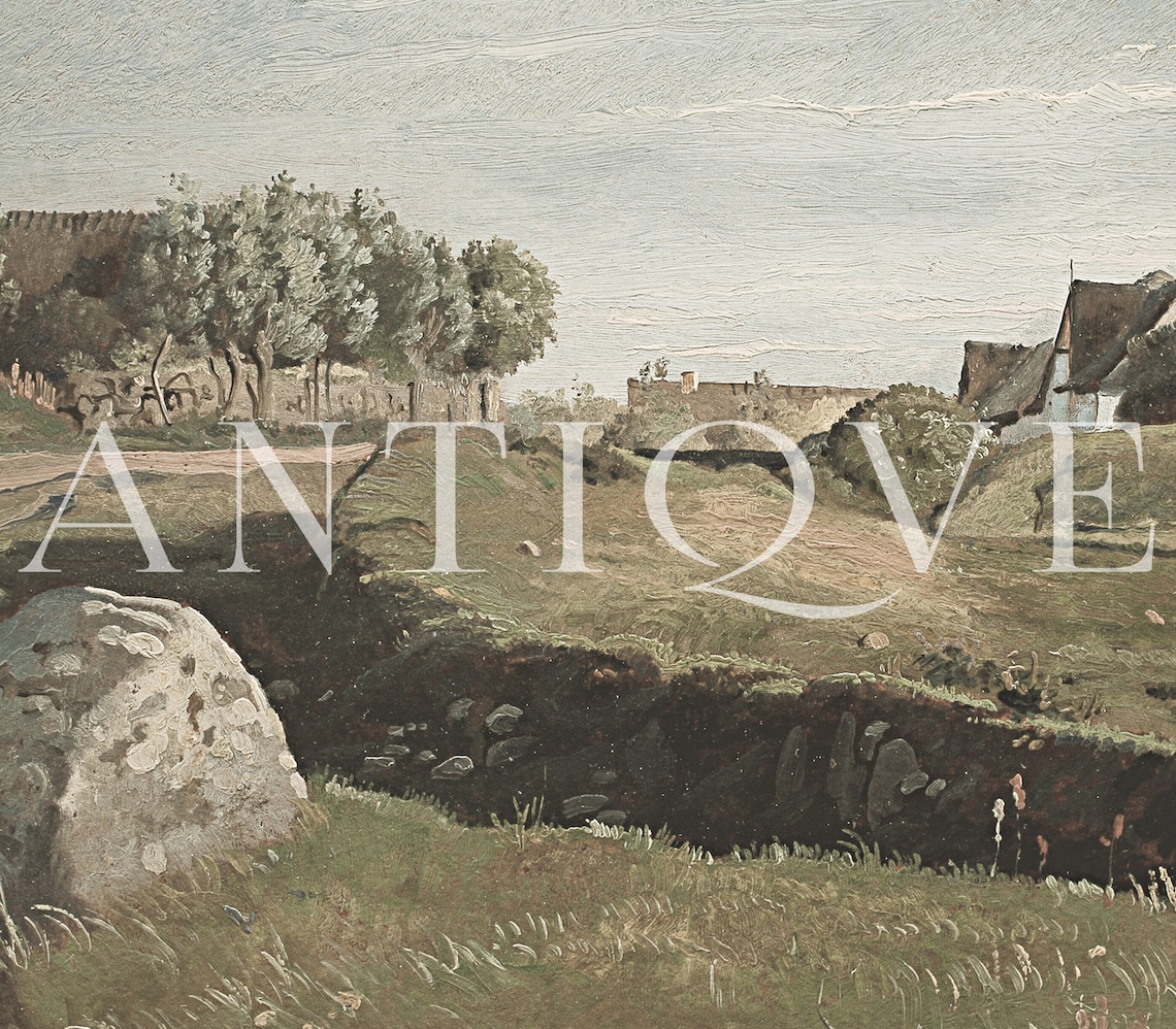 Vintage Landscape Cottage Oil Painting Art Print - Image 3