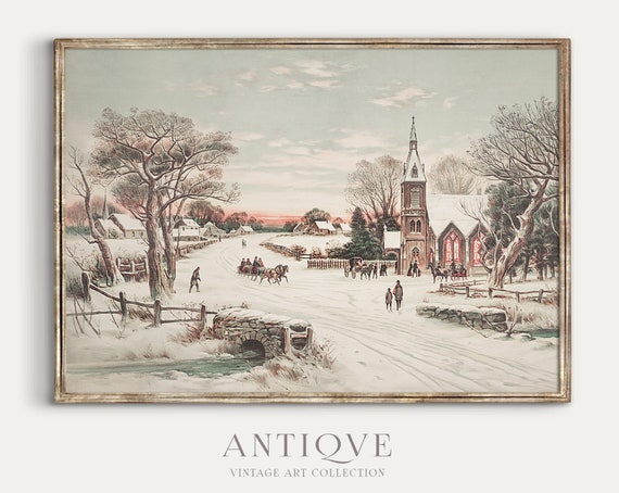 Snowy Village Winter Landscape Art Print