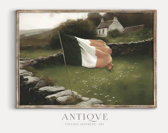 Irish Flag in a Field, Ireland Landscape Art Print