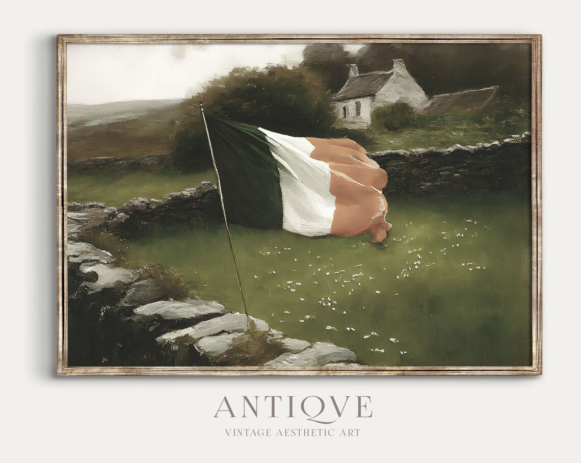 Irish Flag in a Field, Ireland Landscape Art Print