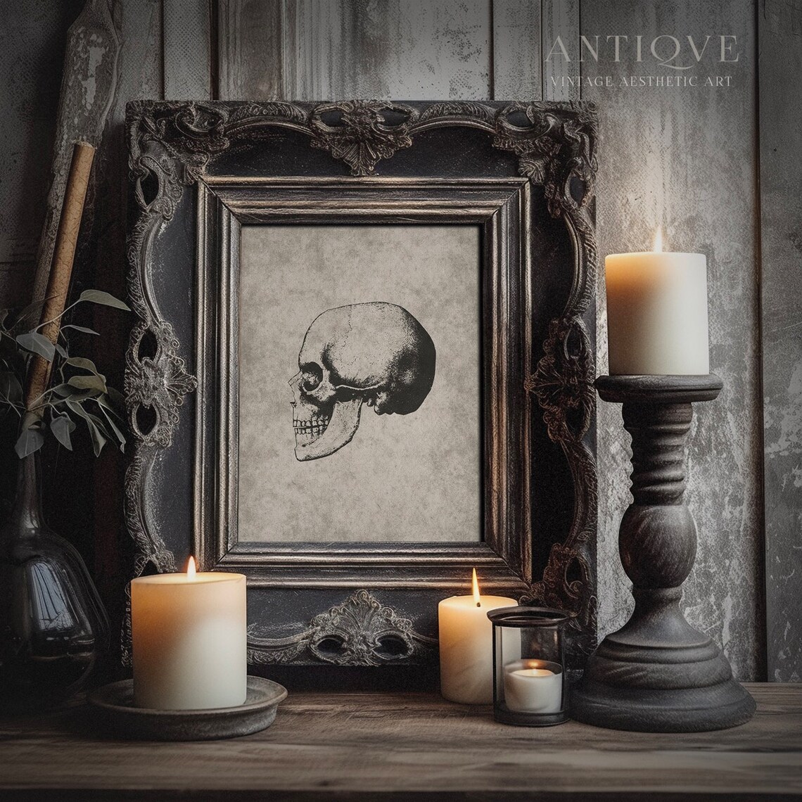 Vintage Skull Sketch, Neutral Halloween Gothic Print - Image 4