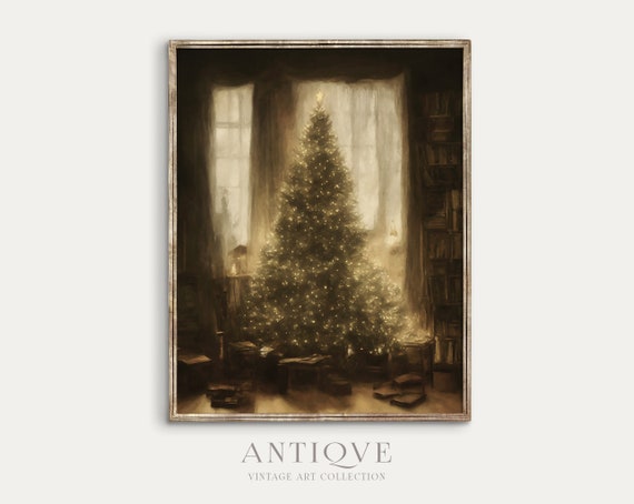 Moody Vintage Christmas Tree With Books Antique Christmas Art Dark Academia Christmas Home Decor 620