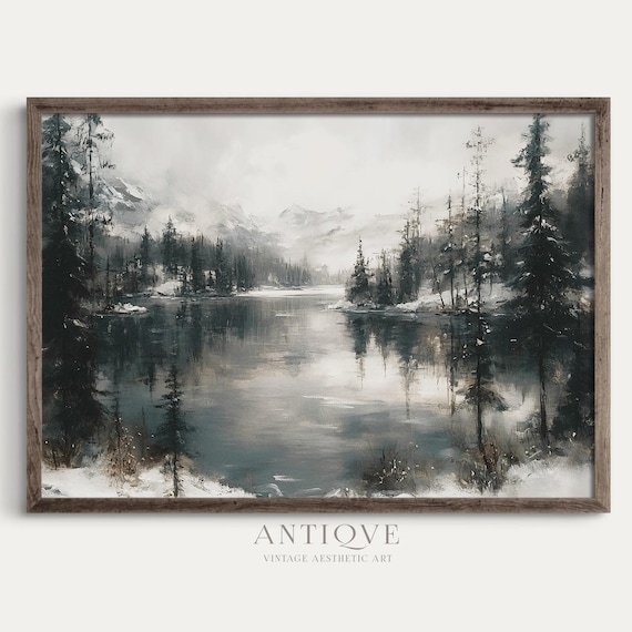 Winter Lake Landscape - Rustic Christmas