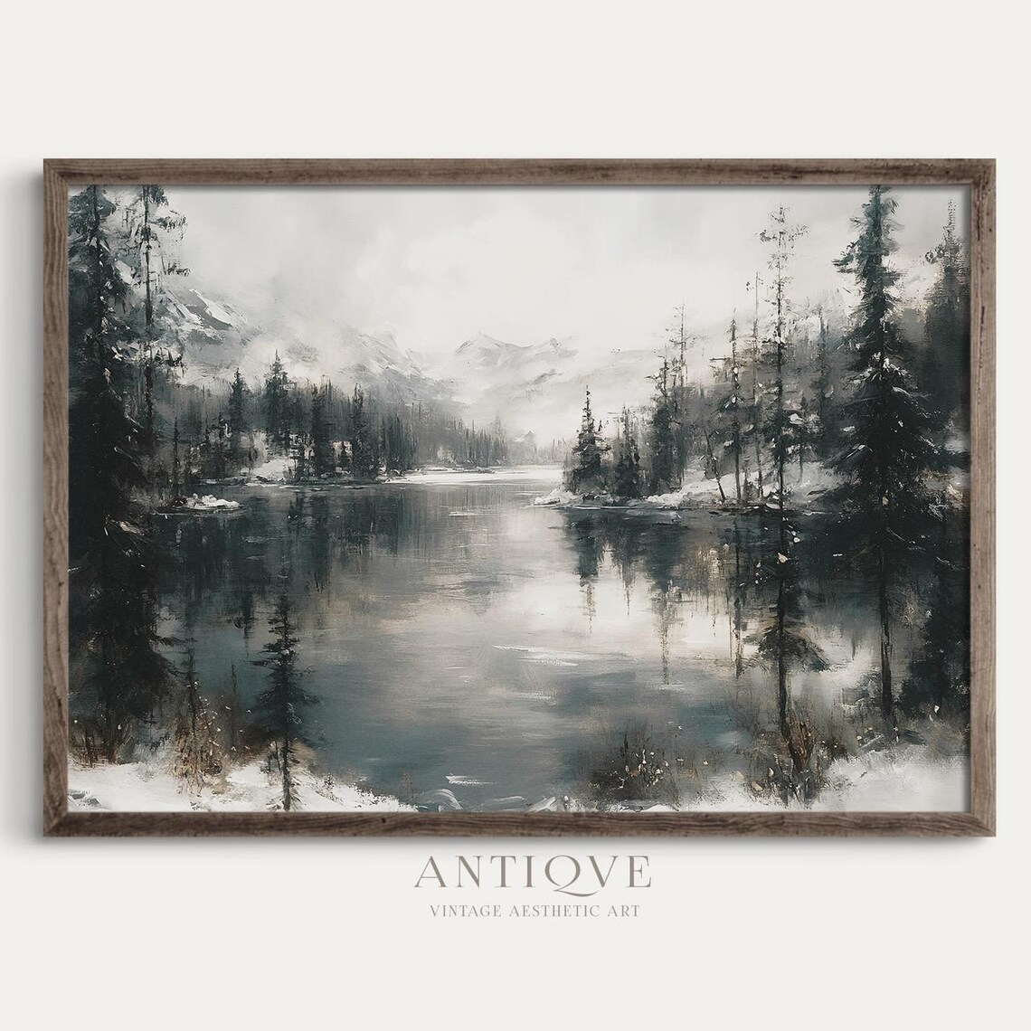 Winter Lake Landscape - Rustic Christmas