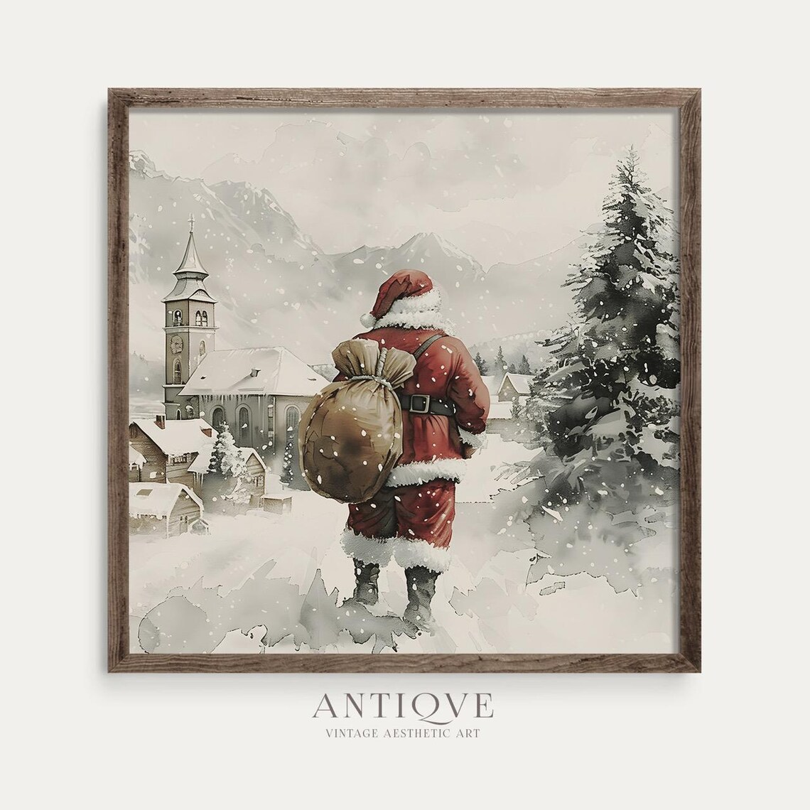 Santa Claus Journey In The Snow, Rustic Christmas Decor