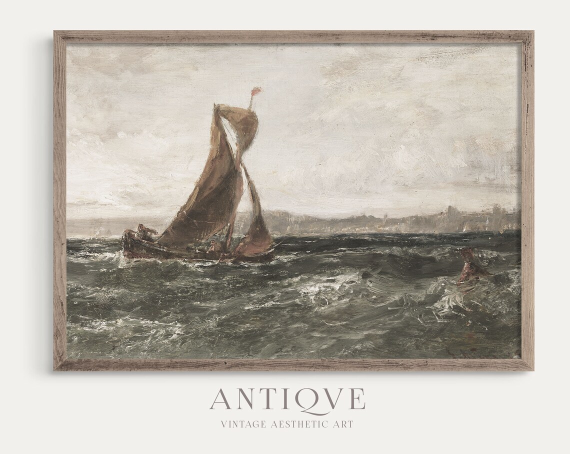 Tall Ship Sailing Rough Sea Vintage Oil Painting Style Poster