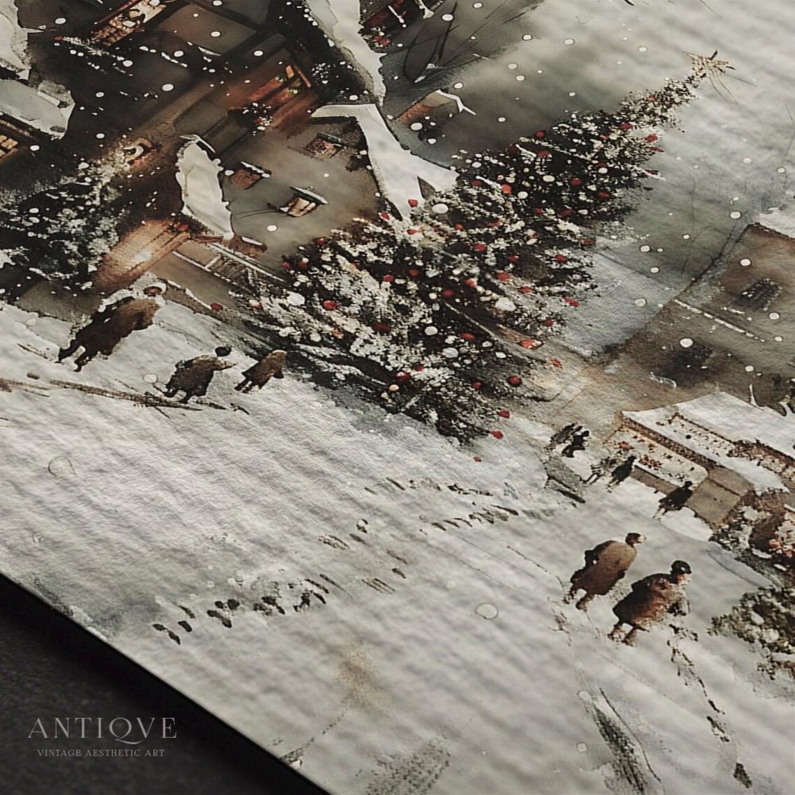 Christmas Village Street, Watercolor Poster Print - Image 3
