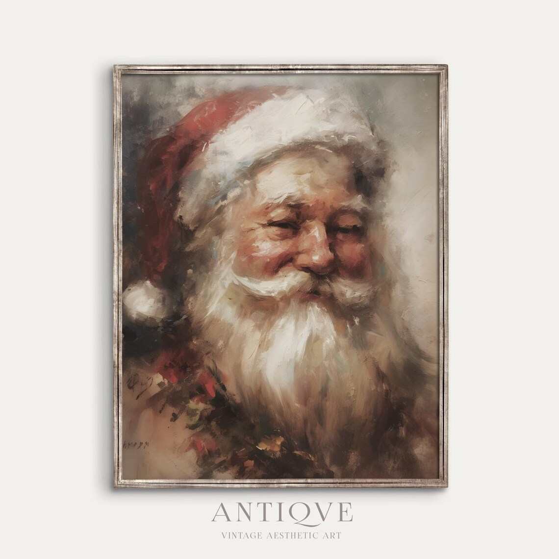 Vintage Santa Claus Portrait Oil Painting Christmas Wall Decor Poster - Image 2