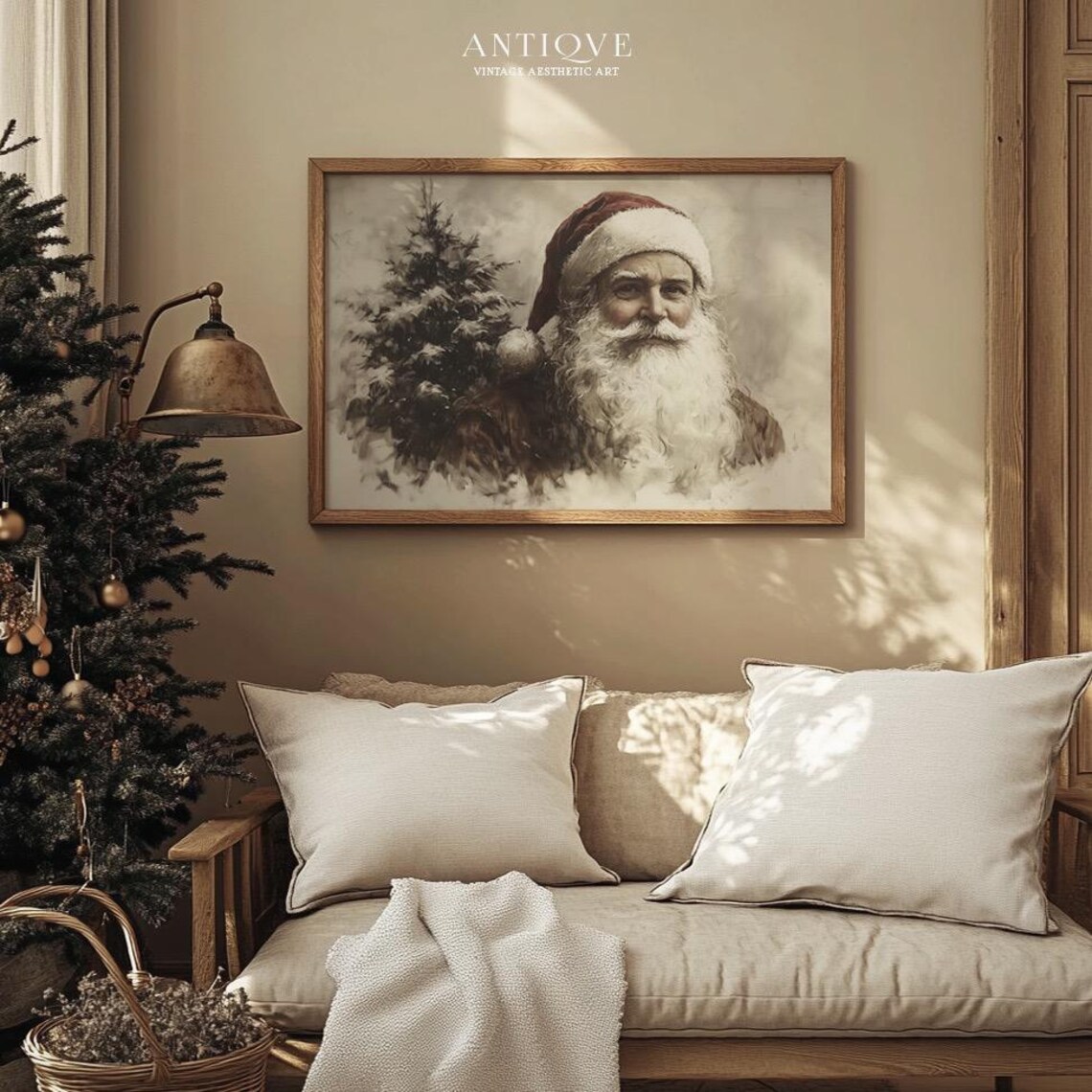 Vintage Santa Claus Portrait Profile Sketch Warm Holiday Wall Art - Image 3