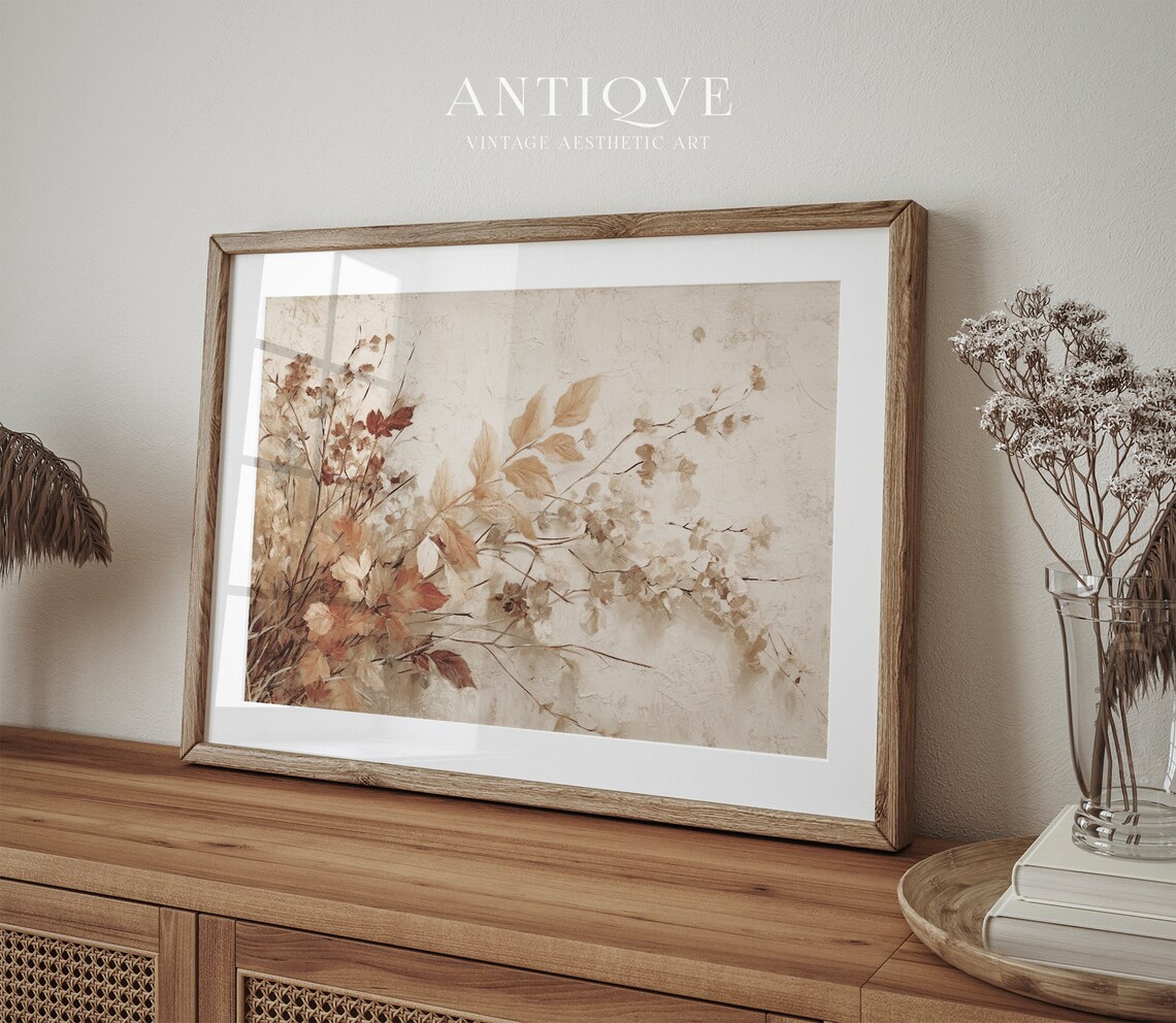 Autumn Dry Flowers Still Life, Beige Art Print - Image 4