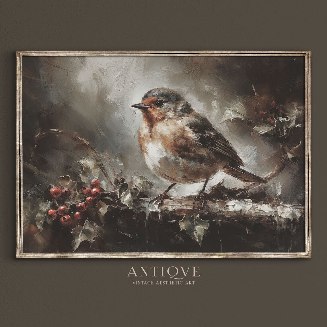 Winter Robin Painting, Rustic Christmas Decor
