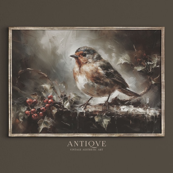 Winter Robin Painting, Rustic Christmas Decor
