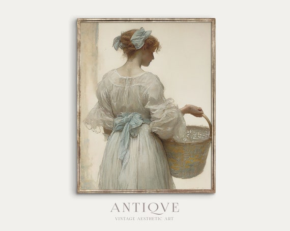 Woman In Antique Clothing With Laundry Basket, Vintage