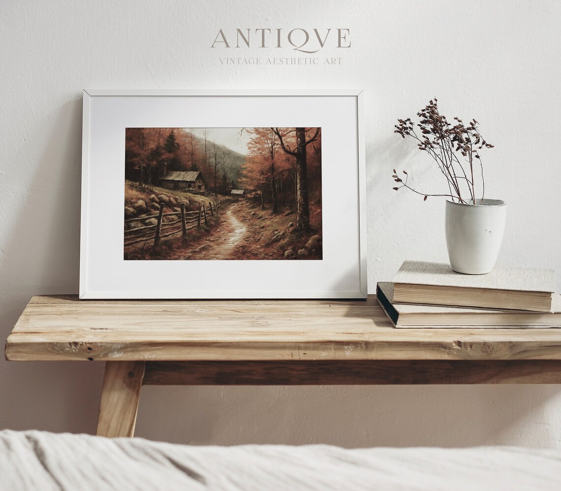 Wooden Cabin In Autumn Woodlands Art Print, Rustic - Image 4