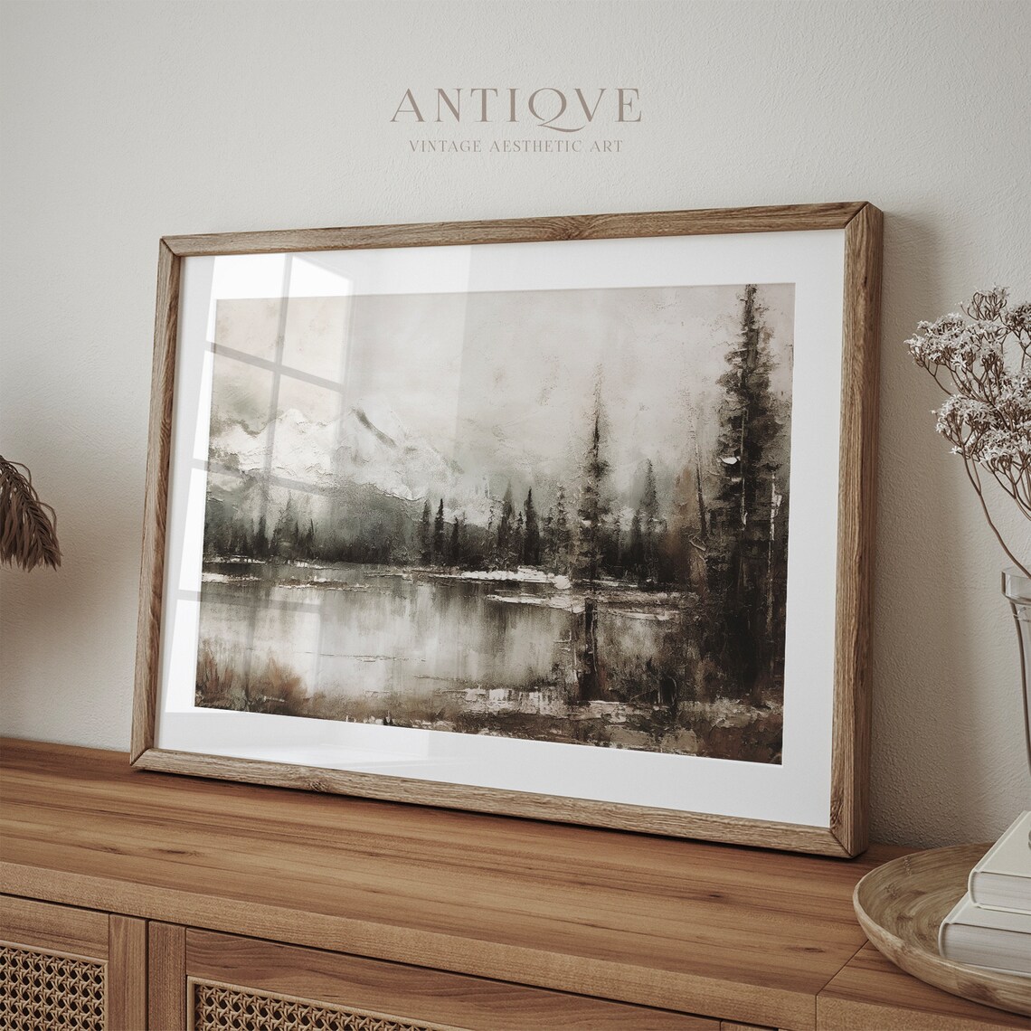 Winter Snowy Landscape Painting, Rustic Christmas Decor - Image 2