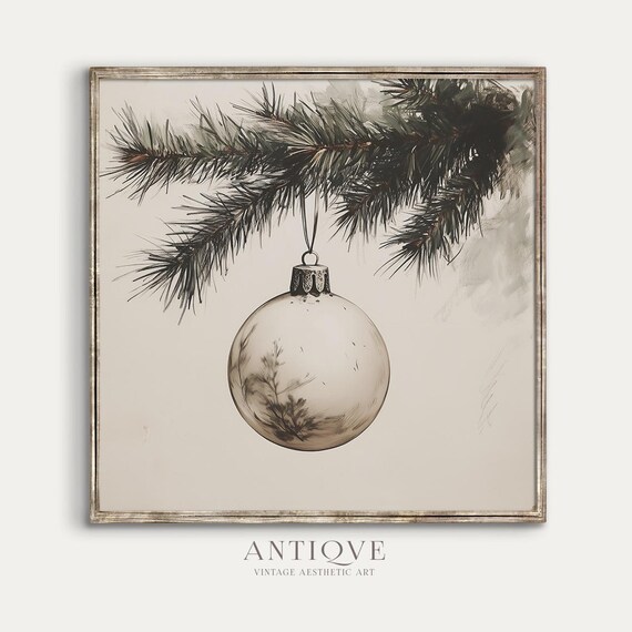 Square Christmas Ornament On Pine Branch Sketch Poster