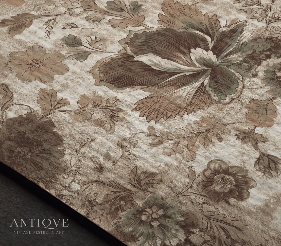 Antique Floral Wallpaper Botanical Sepia Tone Vintage Art Print - Image 3